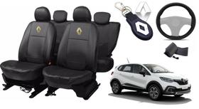 Kit de Capas de Couro para Renault Captur 2021 - Couro Impermeável + Chaveiro + Capa de Volante Kit de Capas de Couro para Renault Captur 2021 - Couro Impermeável + Chaveiro + Capa de Volante