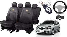 Kit de Capas de Couro para Renault Clio 2013 com Chaveiro e Capa de Volante