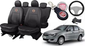 Kit de Capas de Couro para Siena 2010 - Couro Impermeável + Chaveiro + Capa de Volante Kit de Capas de Couro para Siena 2010 - Couro Impermeável + Chaveiro + Capa de Volante