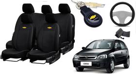 Kit de Capas de Couro Premium para Corsa 2007 - Couro Impermeável + Chaveiro + Capa de Volante