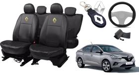 Kit de Capas de Couro Renault Logan 2014 a 2015 + Capa de Volante com Agulha - Ferro Tech