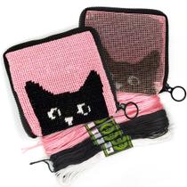 Kit de carteira Needlepoint Craftiloo para crianças, artes de bordado e gato