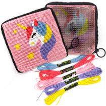 Kit de carteira Needlepoint Craftiloo para crianças, bordado, unicórnio