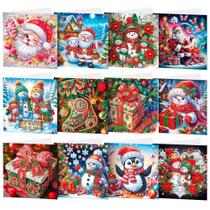 Kit de cartões de Natal DIY 5D com pintura de diamante, pacote com 12, 15x15cm Kit de cartões de Natal DIY 5D com pintura de diamante, pacote com 12, 15x15cm