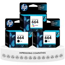 Kit de Cartuchos НР 664 com 2 Pretas e 1 Colorido Originais Deskjet Ink Advantage 1115 2136 2676 4676