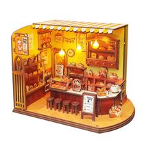 Kit de casa de bonecas de padaria em miniatura DIY Wooden Bread Shop
