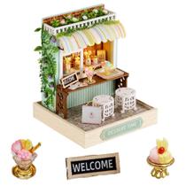 Kit de casa de bonecas em miniatura DIY Casa de bonecas de madeira com LED e capa protetora contra poeira
