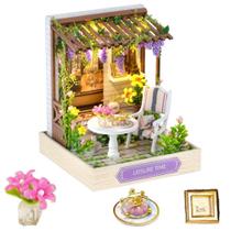 Kit de casa de bonecas em miniatura DIY Casa de bonecas de madeira com luzes LED