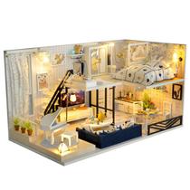 Kit de casa de bonecas em miniatura DIY Modern Loft com luz LED