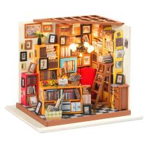 Kit de casa de bonecas em miniatura RoWood Sam's Study com LED em escala 1:24