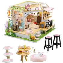 Kit de casa de bonecas em miniatura WonderfulC Cat Cafe Wooden DIY