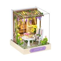 Kit De Casa De Bonecas Miniatura De Madeira DIY Quebra-Cabeça 3D Com Móveis Luz LED Presente De