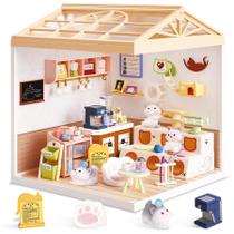 Kit de Casa em Miniatura Café de Gatos Loyratche com Luz LED DIY Kit de Casa em Miniatura Café de Gatos Loyratche com Luz LED DIY