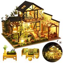 Kit de casa em miniatura Flybean Mayberry Street com luzes LED Kit de casa em miniatura Flybean Mayberry Street com luzes LED