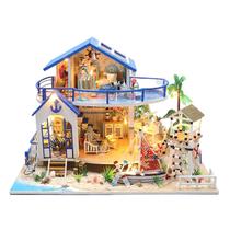 Kit de casa em miniatura RHZN Mini Beach House para adulto com LED
