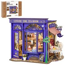 Kit de casa em miniatura ROBOTIME Bakery Diorama Leisure Time Tea Room