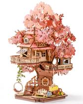 Kit de casa em miniatura ROBOTIME Sakura Tree House 3D Quebra-cabeça de madeira