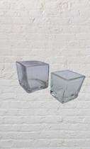 Kit de castiçal e vaso de vidro quadrados
