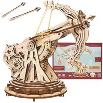 Kit de catapulta de madeira ROKR DIY - quebra-cabeça de madeira 3D para adultos - kit de construção de modelos de balista de madeira, presente com haste para meninos e meninas