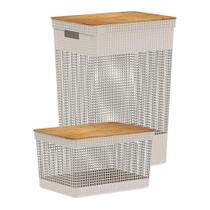 Kit de Cestos Tampa Bambu 2 Tamanhos Bege - Ou