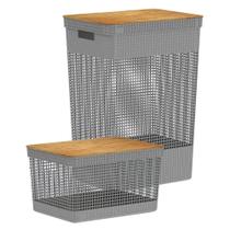Kit de Cestos Tampa Bambu 2 Tamanhos Grid - Ou Kit de Cestos Tampa Bambu 2 Tamanhos Grid - Ou