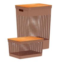Kit de Cestos Tampa Bambu 2 Tamanhos Grid - Ou Kit de Cestos Tampa Bambu 2 Tamanhos Grid - Ou