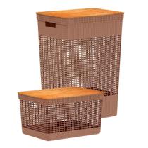 Kit de Cestos Tampa Bambu 2 Tamanhos Marrom Amendoa - Ou