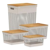 Kit de Cestos Tampa Bambu 4 Tamanhos Bege - Ou