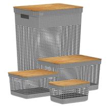 Kit de Cestos Tampa Bambu 4 Tamanhos Chumbo - Ou Kit de Cestos Tampa Bambu 4 Tamanhos Chumbo - Ou