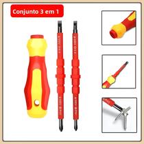 Kit De Chave De Fenda 3 Em 1 Para Eletricistas Isoladas Com Lâminas Magnéticas Intercambiáveis PH1