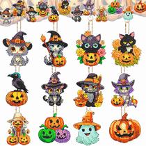 Kit de chaveiros Demonwer Halloween Cat Diamond de 12 peças