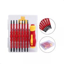 Kit de Chaves Isoladas com 7 Pontas Duplas, Cabo Ergonômico em PVC, Vermelho