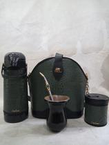 kit de chimarrao verde feminino em couro