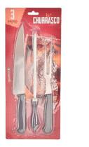 Kit De Churrasco 3 Peças Faca Garfo Chaira