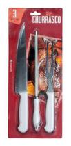 Kit De Churrasco 3 Peças Faca Garfo Chaira