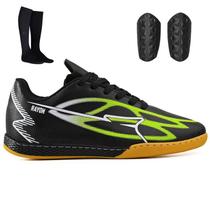 Kit de Chuteira Indoor Futsal + Meião e Caneleira Adulta