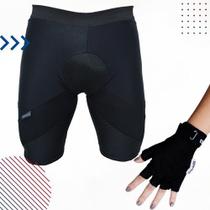 Kit de Ciclista - Bermuda Térmica Em Malha com Proteção UV 50+ de Ciclismo Acolchoada + Luva de Proteção para Ciclismo