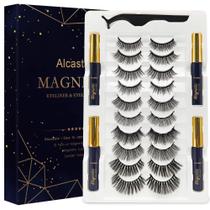 Kit de cílios magnéticos Alcastar+ com delineador de olhos, 10 pares reutilizáveis