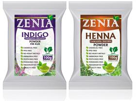 Kit de coloração de cabelo Zenia 100% puro índigo em pó e henna 100g