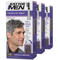 Kit De Coloração Masculina Just For Men Touch Of Gray, Aplicador Pente, Ideal Look Sal E Pimenta - Castanho Médio, T-35, PACK OF 3 Kit De Coloração Masculina Just For Men Touch Of Gray, Aplicador Pente, Ideal Look Sal E Pimenta - Castanho Médio, T-35, PACK OF 3