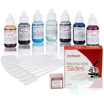 Kit de coloração vital para microscópio Amscope Living Cells com lâminas