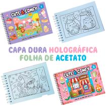 Kit de Colorir Cute & Comfy Super Extra Vol. 1 e 2 Bobbie Goods Capa Dura Holográfica Espiral Camelot