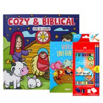Kit De Colorir Livro Cozy & Biblical Com Bíblia Infantil e Lápis De Cor Faber-Castell Com Atividades Kit De Colorir Livro Cozy & Biblical Com Bíblia Infantil e Lápis De Cor Faber-Castell Com Atividades