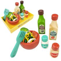 Kit de Comidinha de Brinquedo Infantil Madeira Salada 16 Pçs