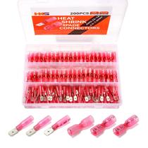 Kit de conectores Spade HKS Red AWG 22-16 com termorretrátil, 200 unidades