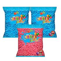 Kit de Confeitos 2 Azuis e 01 Rosa Pérola Comestível Ideal para Colocar Em Tubetes