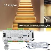 Kit De Controlador De Sensor De Movimento De Luz De Escada LED DC 12V 24V 32 Canais Iluminação