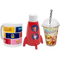 Kit de Copo Caneca e Garrafa Foguete da Patrulha Canina Infantil - Plasútil