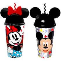 Kit de Copos Shake 500ml Plasútil Mickey e Minnie Orelhas