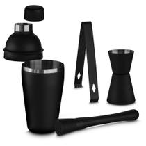 Kit de Coquetelaria em Aço Inox Preto com Socador, Dosador e Pinça Kit de Coquetelaria em Aço Inox Preto com Socador, Dosador e Pinça
